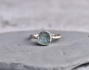Edelstein Ring* Roher Aquamarin Ring* Edelstein Ring* Sterling Silber Boho Ring* Geschenk für sie