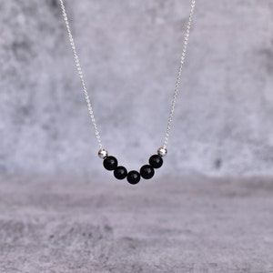 Natural Black onyx beaded necklace Dainty black beaded gemstone jewelry Sterling silver necklace for women Unique necklace gifts for her image 1