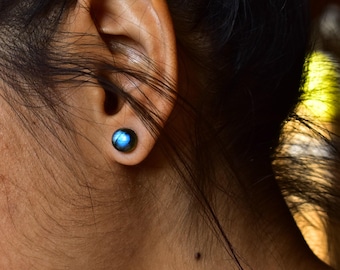 Labradorite magic Stud Earrings Real Crystal Jewelry, Bridesmaid Gifts , Spectrolite round cabochon Earrings Boho Jewelry Iridescent Rainbow