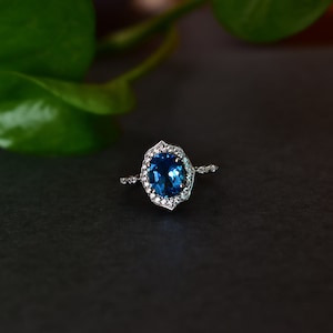 Vintage Inspired London blue topaz ring, Oval cut promise ring , london Blue Topaz sterling silver expensive looking ring, anniversary ring