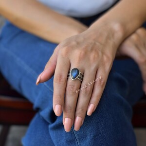 Natural Labradorite Ring* Silver Oxidized Handmade Ring* Teardrop Labradorite Ring* Rose Cut Gemstone Ring* Statement Ring* Unique Gifts image 3