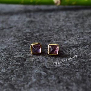 Amethyst Earrings, Amethyst Minimalist Stud Earrings, sugar loaf shape, Gold Filled, Sterling Silver, mother's day gift, daily wear studs image 4