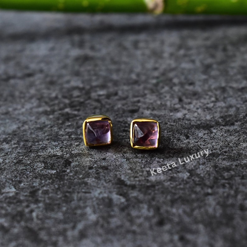 Amethyst Earrings, Amethyst Minimalist Stud Earrings, sugar loaf shape, Gold Filled, Sterling Silver, mother's day gift, daily wear studs image 4