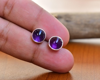 Natural Amethyst Stud Earrings , 925 silver Studs with push lock, Everyday Earrings , Small Studs , daily wear studs , amethyst earrings