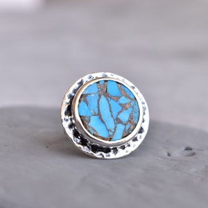 Vintage inspired Copper Turquoise ring, Sterling silver fashion ring for women, Turquoise statement ring, bohemian huge ring, gift for her