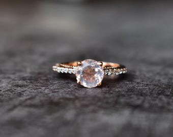 Vintage inspired Rose Quartz Engagement Ring , Pink Quartz Ring bridal ring , wedding  or anniversary gifts , Unique promise ring for her