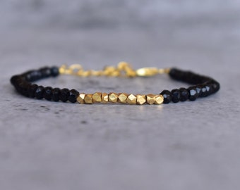 Genuine Black onyx Bracelet* Onyx beaded jewelry* Bracelets for Women* Dainty Black onyx chain Jewelry* Black stone jewelry* Unique bracelet