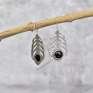 Black Onyx Earrings Onyx hoop earrings for women Sterling silver gemstone earrings Black Onyx oxidized dangle earrings Bridesmaid gift image 3