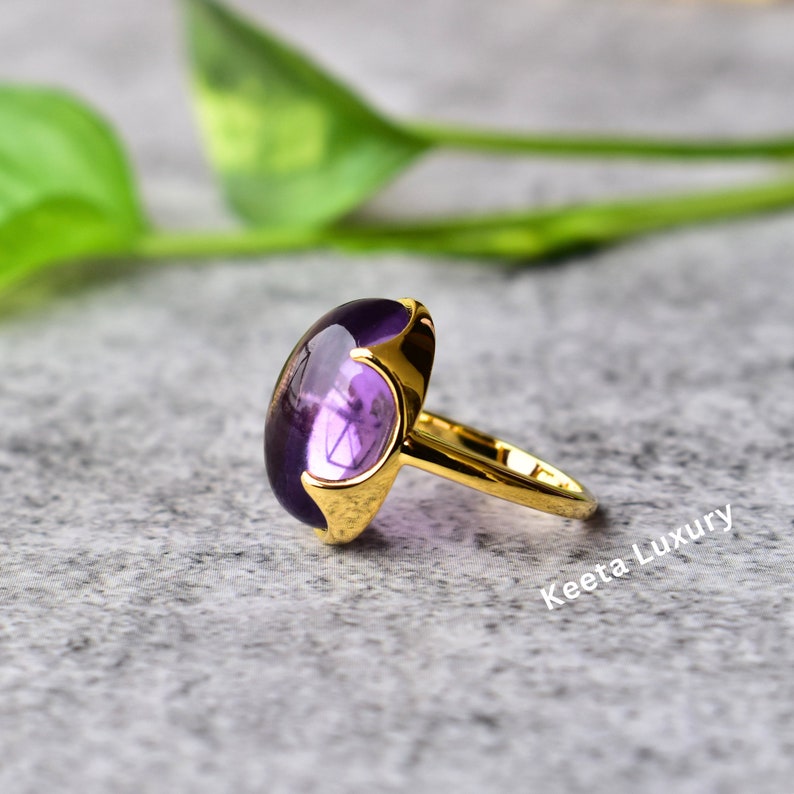 HUGE Natural Amethyst Ring, Sterling Silver Ring, Gold statement ring, bohemian ring , purple quartz jewelry, bridesmaid ring gift for her image 4