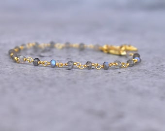 Natural Labradorite rosary Bracelet* Energy Protection Strength beaded Bracelet* Natural Stones Grounding Calming Balance Gift for woman