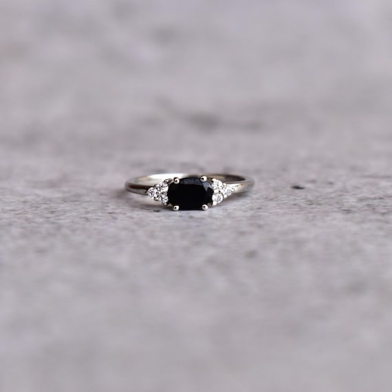 Genuine Black onyx Minimalist ring* Black diamond dainty ring* Sterling silver ring* Handmade solitaire ring* Bridesmaid gift* Gift for her