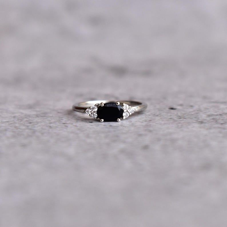 Genuine Black onyx Minimalist ring* Black diamond dainty ring* Sterling silver ring* Handmade solitaire ring* Bridesmaid gift* Gift for her image 1