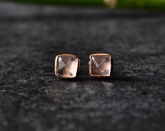 Natural Rose Quartz studs,  Sterling Silver Pink rose quartz sugar loaf stud earrings, quartz studs, bridesmaid studs , rose quartz jewelry