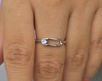 Tiny Moonstone Ring, Sterling Silver Moonstone Ring, delicate gold Ring, Tiny White minimalist Ring, June Birthstone, Moonstone gift for her