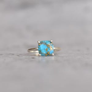 Genuine copper turquoise ring* Sterling silver ring for new beginning* Handmade ring* Cushion cut gemstone ring* Organic ring* Gift for her