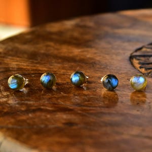 Boucles d'oreilles puces en labradorite, argent sterling, pierre précieuse à reflets bleus, bijoux en cristal véritable, cadeaux pour demoiselles d'honneur, faites main