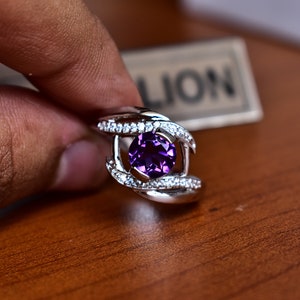 Bague de mariage en argent sterling 925 avec fiançailles halo améthyste vintage, anniversaire de mariage pour femme, promesse de cadeau, pierre de naissance de février, bague halo
