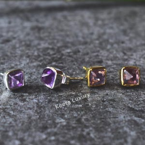 Amethyst Earrings, Amethyst Minimalist Stud Earrings, sugar loaf shape, Gold Filled, Sterling Silver, mother's day gift, daily wear studs image 3