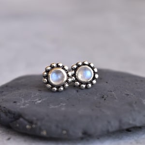 Natural blue sheen moonstone stud earrings, rainbow moonstone earrings, sterling silver handmade earrings, healing stone studs, gift for her