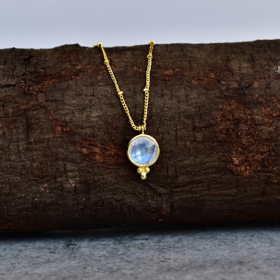 Moonstone Necklace Rainbow Moonstone Handmade Rose Cut Briolette