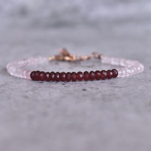 Natural Garnet And Rose quartz Beaded bracelet* Pink quartz beaded jewelry* Garnet and pink cocktail mix bracelet* friendship women bracelet