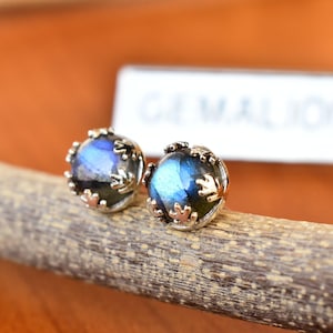 Labradorite Stud Earrings Real Crystal Jewelry, Bridesmaid Gifts , labradorite leaf stud earrings with push lock , bridesmaid gift , stud
