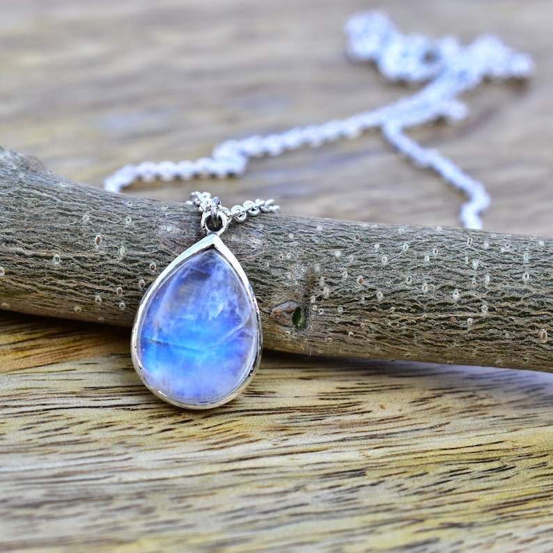 Moonstone necklace, moonstone teardrop Necklace , Genuine moonstone Boho necklace , crystal necklace for mother's day , gift for her image 1