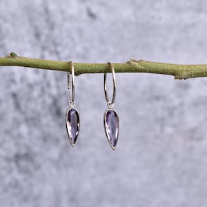 Natural Amethyst earrings* long handmade earrings* Sterling silver earrings for women* Amethyst hoop earrings* Birthstone earrings gift