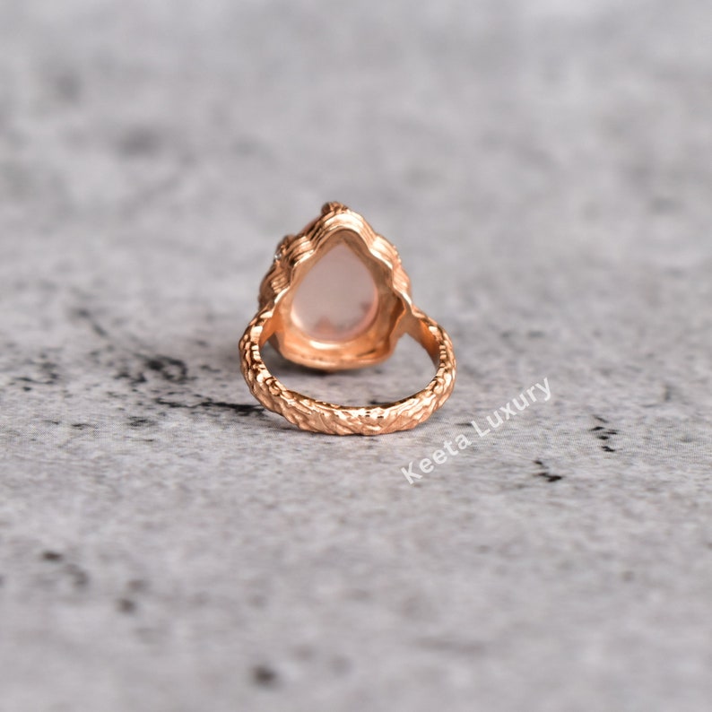 Huge pear rose quartz engagement ring Pink quartz statement ring Rose gold ring for beginning Wedding ring Bridesmaid gift Gift for her image 4