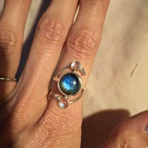 Natural Moonstone and Labradorite ring , Blue flashy two gemstone ring , Sterling silver labradorite ring , Bridesmaid gift , Gift for her