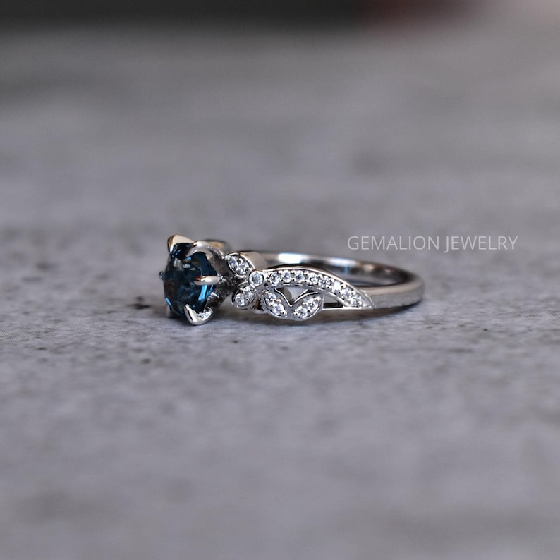 Natural London Blue Topaz Round Cut Ring , Topaz Engagement Ring ...