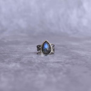 Natural Labradorite Ring* Silver Oxidized Handmade Ring* Teardrop Labradorite Ring* Rose Cut Gemstone Ring* Statement Ring* Unique Gifts image 1