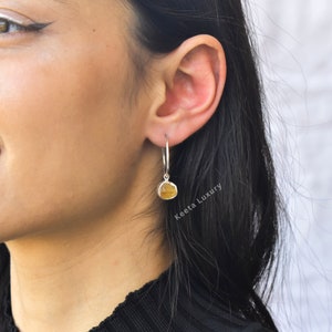 Natural citrine earrings Raw citrine hoop for new beginning Healing crystal earrings Sterling silver raw gemstones earrings image 2