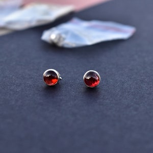 Natural garnet stud earrings, Blood red Natural Garnet Earrings, Sterling silver, Garnet studs, January birthstone gift , gift for her