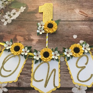 Sunflower high chair banner, One high chair banner, floral high chair banner, 1st birthday high chair banner, cake smash