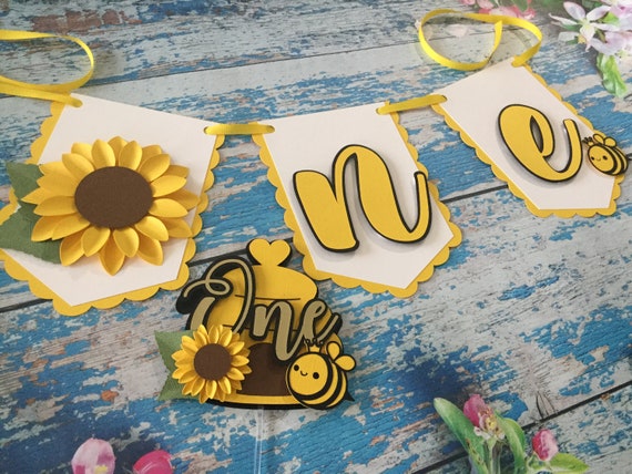 Bee one high chair banner sunflower high chair banner sweet as can bee theme floral high chair banner