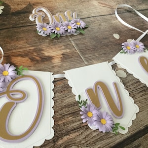 Lavender Daisy high chair banner, Floral high chair banner, girl birthday banner, 1st birthday decorations, 1st birthday high chair banner