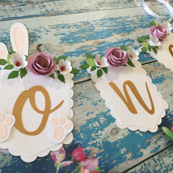 Bannière pour chaise haute Bunny One - Décorations pour le premier anniversaire d'un lapin - Un lapin n'est qu'un. Anniversaire de Pâques pour fille 1er anniversaire de fille de printemps - France
