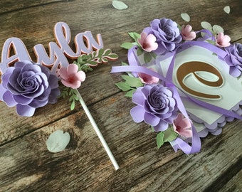 Lavender One high chair banner, floral high chair banner, one high chair banner girl, Rose Gold, Lavender 1st birthday high chair banner