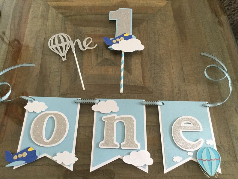 High chair one bannerblue topper banner high chair Banner | Etsy