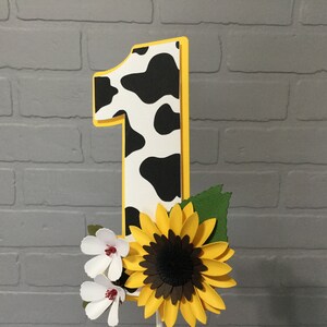 Sunflower one cake topper, sunflower themed first birthday, sunflower first birthday decorations, cow print and su flower, cake topper one