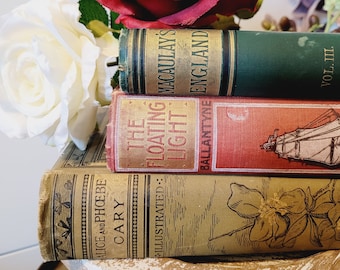 Set of 3 Antique Books, vintage book set, Old books, Collectible books, Teacher gift, Shabby book set, Ornate books, Victorian Cloth Books