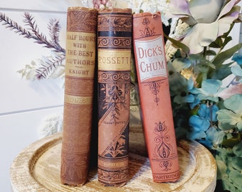 Antique book set, Vintage red books, Collectible books, Victorian, Shabby book lot, Ornate, Gold Gilt, Antiquarian books, Decorative, 1800s