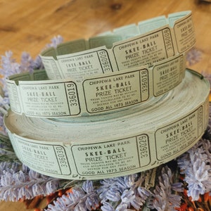 Set of 10 Vintage Skee Ball Tickets, Carnival tickets, Antique ephemera, Junk Journal supplies, Mixed media, Paperie, Scrapbooking