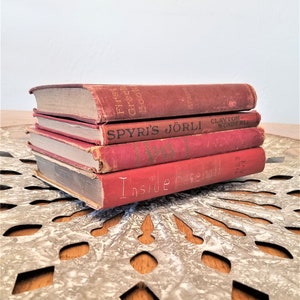 Set 4 Antique Red Hardcover books, Instant Library, Vintage book bundle, Collectible books, Vintage book decor, Wedding decor, 1896-1950s