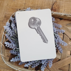 Vintage key Flash Card, Antique flashcards, Antique keys, Ephemera, Junk journal supplies, Mixed media, Vintage school, Collectible cards
