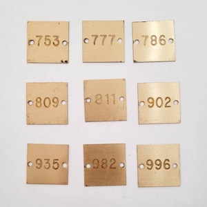 Vintage Metal Numbered Tags, Brass Tags, Metal numbers, Mixed media supplies, Altered art, Jewelry supplies, Keychains, Industrial pieces