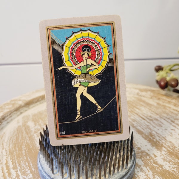 1920s Art Deco Playing Card, Rare Playing card, Antique trade card, Swap Card, Congress cards, Equilibrist, Tight Rope Walker, Collectible