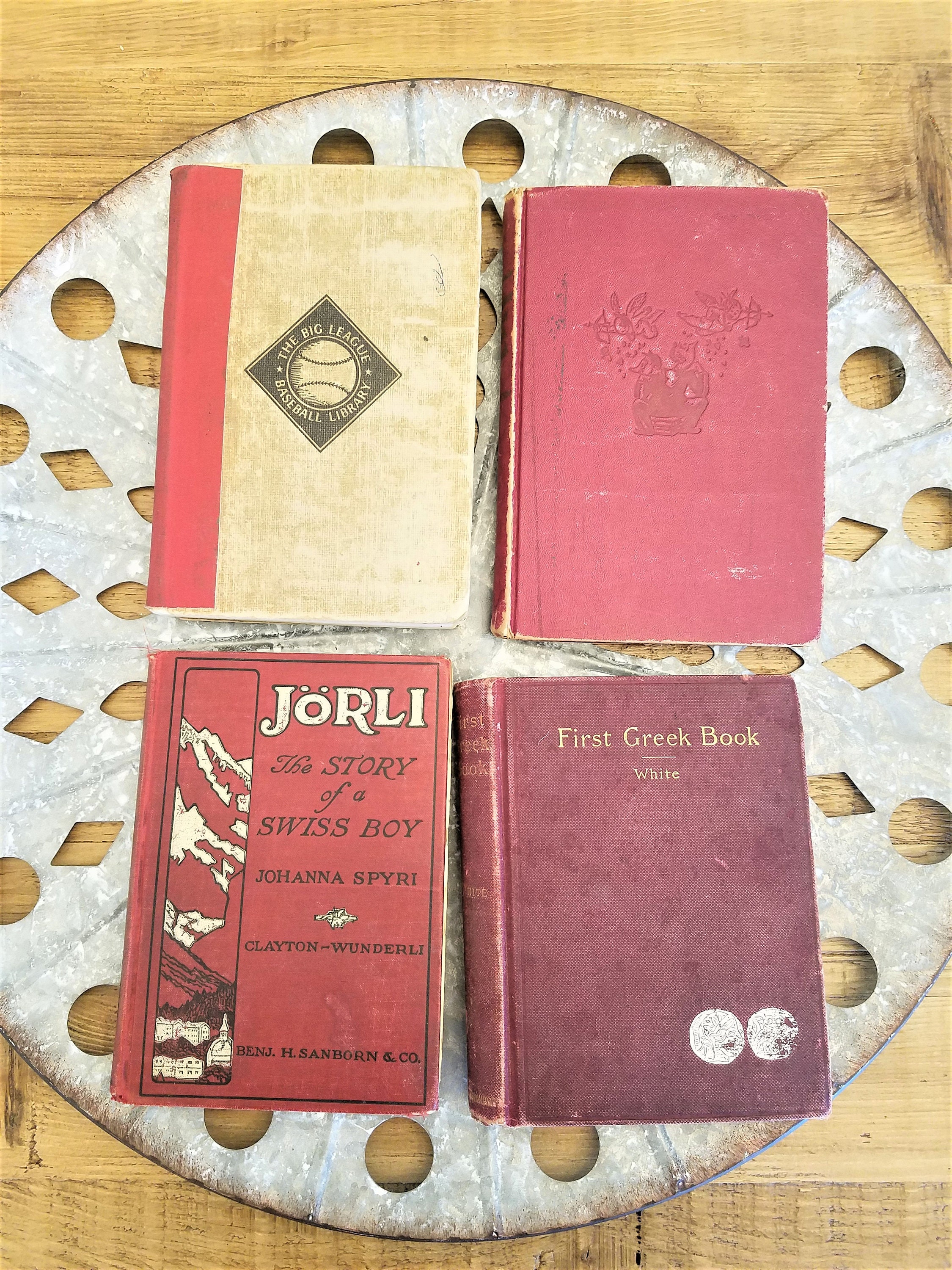 Set 4 Antique Red Hardcover Books, Instant Library, Vintage Book Bundle