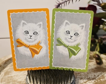 Midcentury Rare Cat Kitten Playing Card, Antique trade card, Swap Card, Congress card, Cat gift, Vintage ephemera, Mixed media supplies